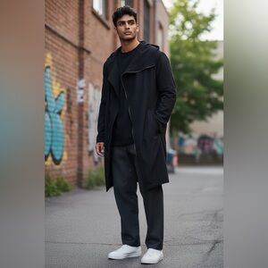 Zara Men's Black Trench Coat Size Lg trendy